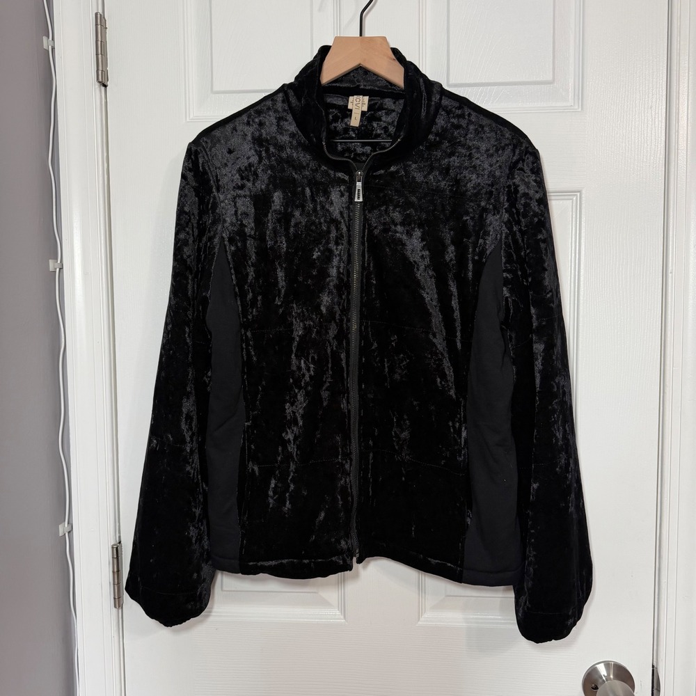 XCVI Black Crushed Velvet Zip Up Jacket Mock Neck Pockets Style 13471 Womens L